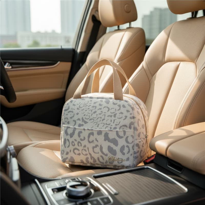 ChiluxeLife™ Beige Leopard Print Insulated Lunch Cooler Bag – Hand-Held, Eco-Friendly & Stylish
