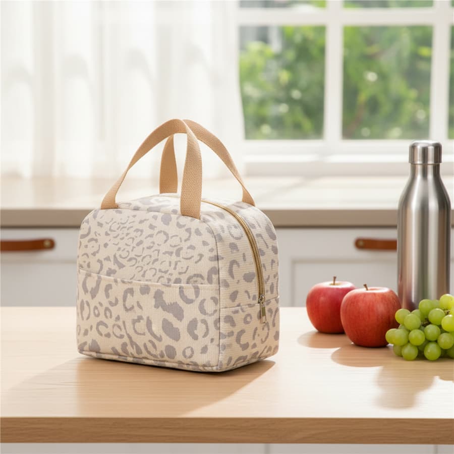 ChiluxeLife™ Beige Leopard Print Insulated Lunch Cooler Bag – Hand-Held, Eco-Friendly & Stylish